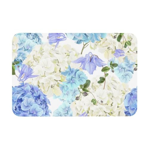 YWSOTRE Blumen Hortensie Weiß Marineblau Farbverlauf,Bodenmatte Kieselgurmatte saugfähig rutschfest Badvorleger 40X60cm von YWSOTRE