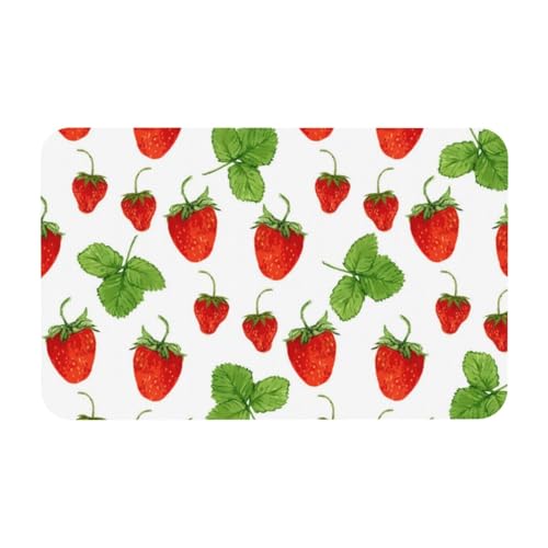 YWSOTRE Erdbeerpflanzen Obst Weiß Druck,Bodenmatte Kieselgurmatte saugfähig rutschfest Badvorleger 50x80cm von YWSOTRE