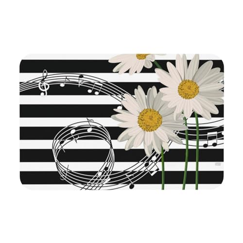 YWSOTRE Gänseblümchen-Blumen-Musiknote-Streifenmuster,Bodenmatte Kieselgurmatte saugfähig rutschfest Badvorleger 40X60cm von YWSOTRE