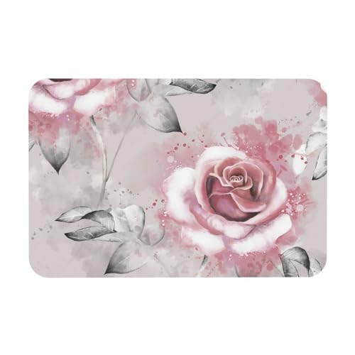 YWSOTRE Rosa Blumen Aquarell Blumen Rose Grau Blätter Splash,Bodenmatte Kieselgurmatte saugfähig rutschfest Badvorleger 40X60cm von YWSOTRE
