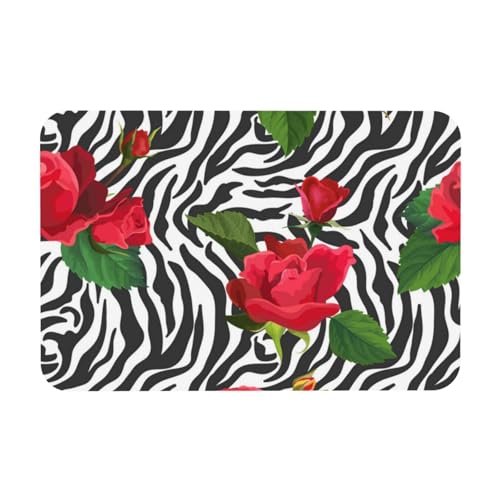 YWSOTRE Rote Blume Tier Zebra,Bodenmatte Kieselgurmatte saugfähig rutschfest Badvorleger 40X60cm von YWSOTRE