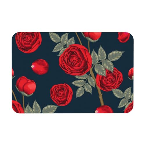 YWSOTRE Rote Rosen Blumen,Bodenmatte Kieselgurmatte saugfähig rutschfest Badvorleger 40X60cm von YWSOTRE