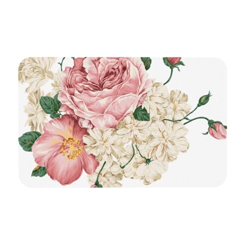 YWSOTRE Vintage Blumen Weiß,Bodenmatte Kieselgurmatte saugfähig rutschfest Badvorleger 50x80cm von YWSOTRE