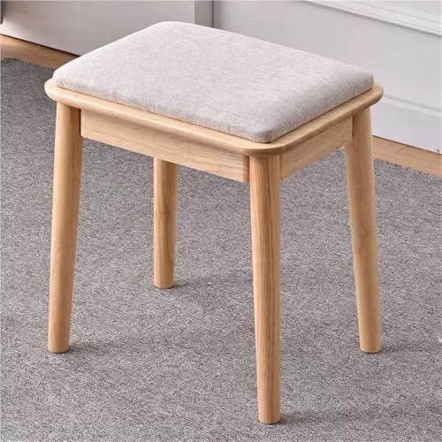 Gepolsterter Holzhocker, bequemer Schminkstuhl, Esszimmerstuhl und Schuhhocker, Hocker für Schminktischstuhl, einfache Montage, 39,9 x 30 x 45 cm (Natur, Baumwoll-Leinen-Kissen) von YWSXHS