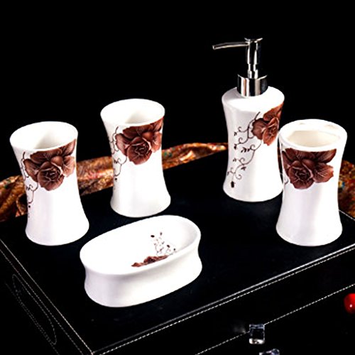 YWXG Keramik Bad-Set 5 Stück im europäischen Stil Kreative Badezimmer liefert Zahnbürstenhalter Seifenspender Seifenständer Spülen Tasse Badezimmer Zubehör Sets,Zahnbürstenhalter,Seifenspender von YWXG