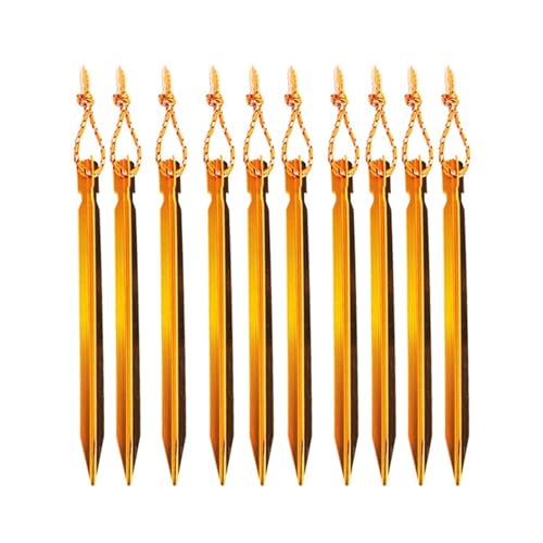 Heringe Zelt 10 Stücke 18 cm Aluminiumlegierung Hof Baldachin Zeltheringe Gartenpfähle Bodennagel Heavy Duty Mit Reflektierende Schnur Hängematte Camping(Golden) von YXADGML