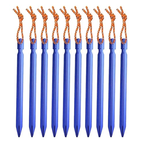 Heringe Zelt 10 stücke 18 cm Baldachin Heringe Aluminium Legierung Outdoor Garten Stakes Boden Nagel Mit Schnur for Camping Rucksack Wandern(Blue) von YXADGML