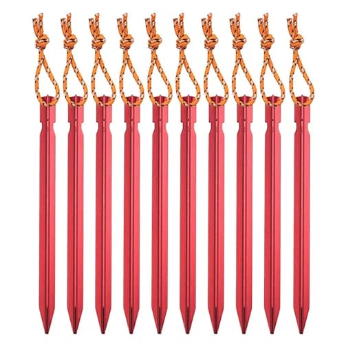 Heringe Zelt 10 stücke 18 cm Baldachin Heringe Aluminium Legierung Outdoor Garten Stakes Boden Nagel Mit Schnur for Camping Rucksack Wandern(Red) von YXADGML