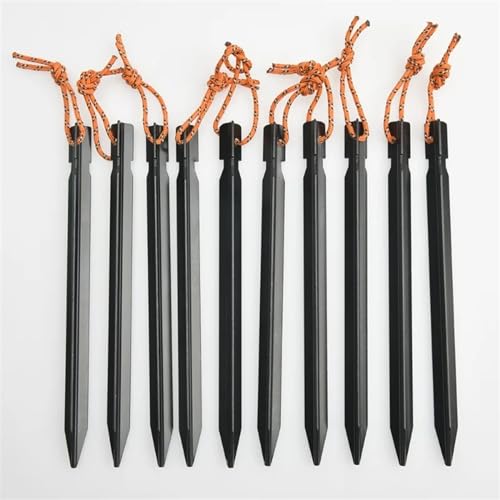 Heringe Zelt 10 stücke Outdoor Baldachin Heringe Aluminium Legierung Garten Stakes Boden Nagel Mit Schnur for Camping Rucksack Wandern(B Black) von YXADGML