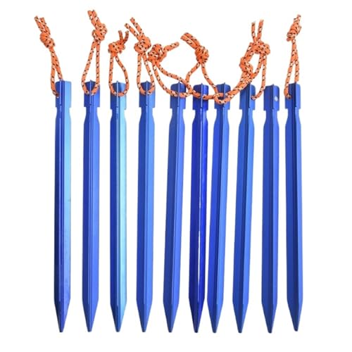 Heringe Zelt 10 stücke Outdoor Baldachin Heringe Aluminium Legierung Garten Stakes Boden Nagel Mit Schnur for Camping Rucksack Wandern(C Blue) von YXADGML