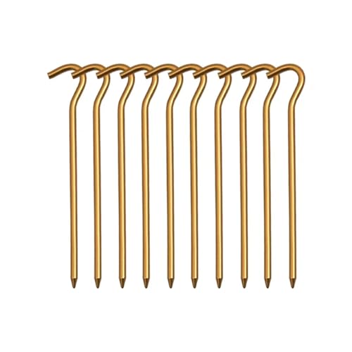 Heringe Zelt 10PCS 18cm Aluminium Legierung Zelt Spikes Mit Haken Garten Stakes Boden Spikes for Hängematte Camping Wind Seil Markise Baldachin(10PCS Gold) von YXADGML