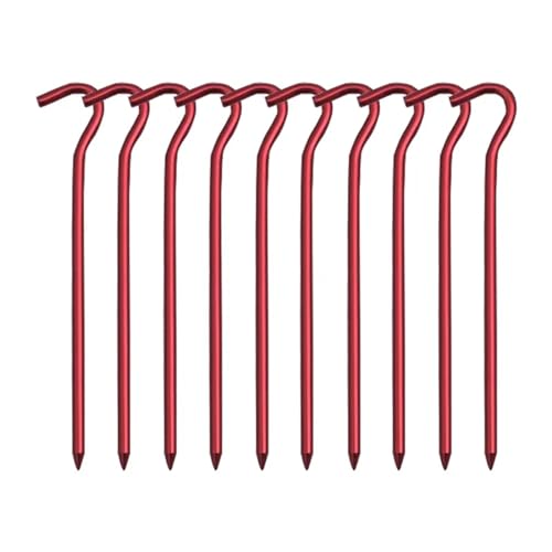 Heringe Zelt 10PCS 18cm Aluminium Legierung Zelt Spikes Mit Haken Garten Stakes Boden Spikes for Hängematte Camping Wind Seil Markise Baldachin(10PCS Red) von YXADGML