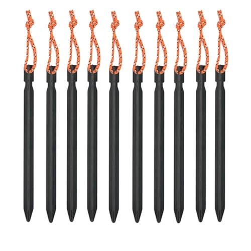 Heringe Zelt 10PCS 23cm Aluminium Legierung Yard Baldachin Zelt Heringe Garten Stakes Boden Nagel Heavy Duty Mit Reflektierende Schnur Hängematte Camping(Black 10Pcs) von YXADGML