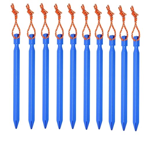 Heringe Zelt 10PCS 23cm Aluminium Legierung Yard Baldachin Zelt Heringe Garten Stakes Boden Nagel Heavy Duty Mit Reflektierende Schnur Hängematte Camping(Blue 10Pcs) von YXADGML