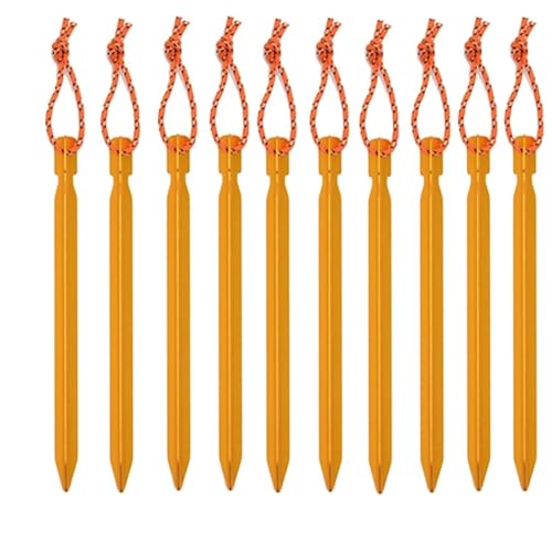 Heringe Zelt 10PCS 23cm Aluminium Legierung Yard Baldachin Zelt Heringe Garten Stakes Boden Nagel Heavy Duty Mit Reflektierende Schnur Hängematte Camping(Gold 10Pcs) von YXADGML