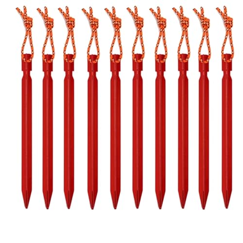 Heringe Zelt 10PCS 23cm Aluminium Legierung Yard Baldachin Zelt Heringe Garten Stakes Boden Nagel Heavy Duty Mit Reflektierende Schnur Hängematte Camping(Red 10Pcs) von YXADGML