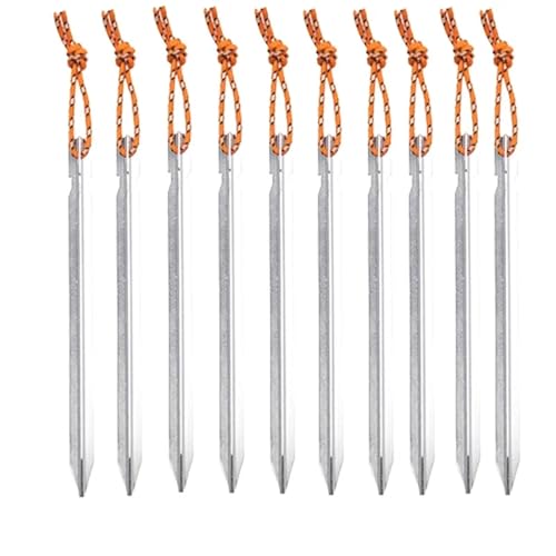 Heringe Zelt 10PCS 23cm Aluminium Legierung Yard Baldachin Zelt Heringe Garten Stakes Boden Nagel Heavy Duty Mit Reflektierende Schnur Hängematte Camping(Silver 10Pcs) von YXADGML