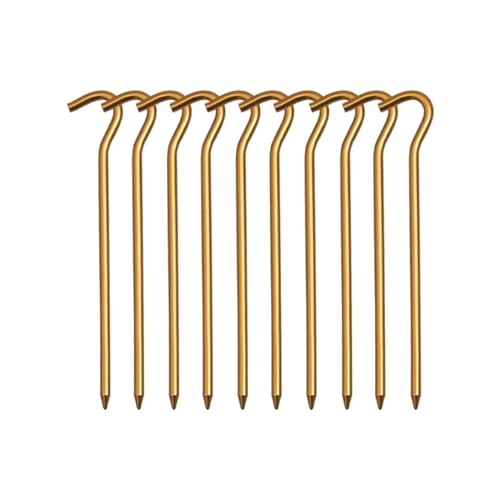 Heringe Zelt 5/10PCS 18cm Aluminium Legierung Zelt Spikes Mit Haken Garten Stakes Boden Spikes for Hängematte Camping Wind Seil Markise Baldachin(10PCS Gold) von YXADGML