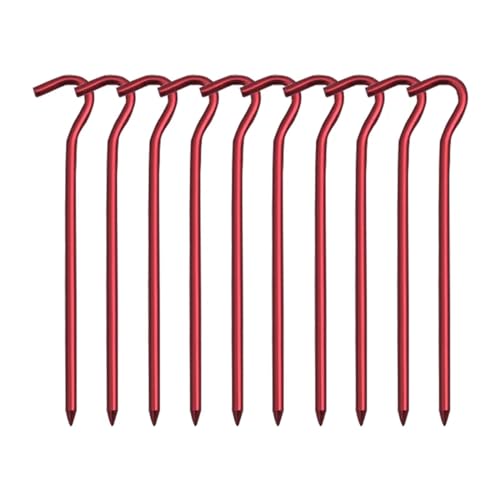 Heringe Zelt 5/10PCS 18cm Aluminium Legierung Zelt Spikes Mit Haken Garten Stakes Boden Spikes for Hängematte Camping Wind Seil Markise Baldachin(10PCS Red) von YXADGML