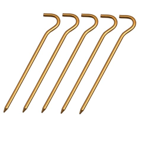 Heringe Zelt 5/10PCS 18cm Aluminium Legierung Zelt Spikes Mit Haken Garten Stakes Boden Spikes for Hängematte Camping Wind Seil Markise Baldachin(5PCS Gold) von YXADGML