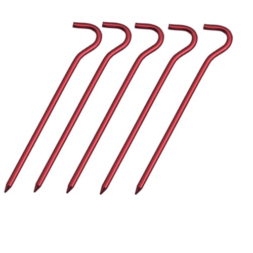 Heringe Zelt 5/10PCS 18cm Aluminium Legierung Zelt Spikes Mit Haken Garten Stakes Boden Spikes for Hängematte Camping Wind Seil Markise Baldachin(5PCS Red) von YXADGML