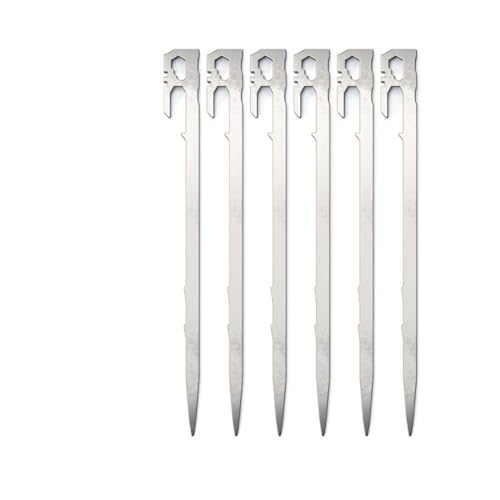 Heringe Zelt 6 Stück 28 cm Edelstahl-Heringe for Baldachinzelte, Gartenpfähle, Bodennägel, robust, mit reflektierender Schnur, for Hängematte, Strand, Camping von YXADGML