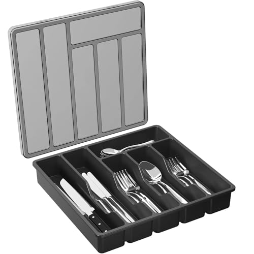 YXADGML Besteck Organizer Besteck-Organizer mit Deckel, Utensilienablage for Küchenschubladen, Arbeitsplatten, Kunststoff-Besteck-Aufbewahrungsbox YXADGML Besteck Organizer Besteck-Organizer mit Deckel, Utensilienablage for Küchenschubladen, Arbeitsplatten, Kunststoff-Besteck-Aufbewahrungsbox von YXADGML