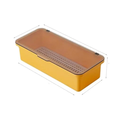 YXADGML Besteck Organizer Besteckablagehalter Geschirr-Organizer Löffel Gabel Aufbewahrungsbox Kunststoffbehälter Besteckständer mit Deckel und Abtropffläche(Yellow) von YXADGML