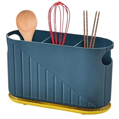 YXADGML Besteck Organizer Küchenutensilienständer, Besteckabtropfgestell, Besteckständer mit großer Kapazität, Lagerregal, Besteckeimer, Besteckaufbewahrung(Blue) von YXADGML