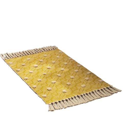 YXADGML Webteppich Baumwolle und Leinen Teppich Quaste Teppich Bodenmatte Vintage handgewebte Tapisserie dekorative Decke Home Decor(Style2) von YXADGML