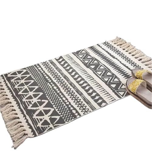 YXADGML Webteppich Baumwolle und Leinen Teppich Quaste Teppich Bodenmatte Vintage handgewebte Tapisserie dekorative Decke Home Decor(Style3) von YXADGML