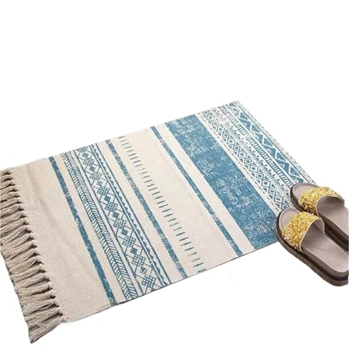 YXADGML Webteppich Baumwolle und Leinen Teppich Quaste Teppich Bodenmatte Vintage handgewebte Tapisserie dekorative Decke Home Decor(Style5) von YXADGML