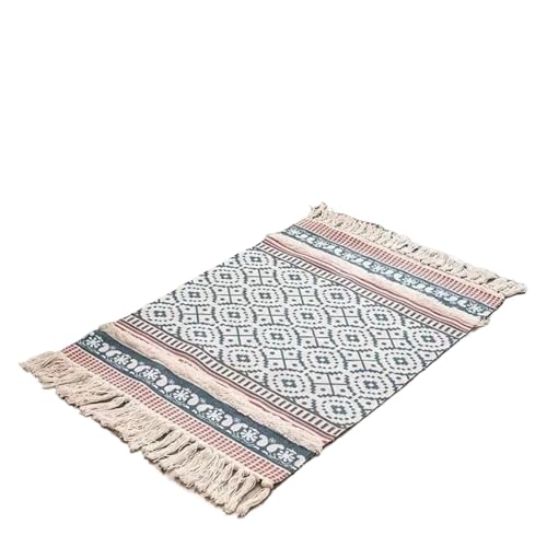 YXADGML Webteppich Baumwolle und Leinen Teppich Quaste Teppich Bodenmatte Vintage handgewebte Tapisserie dekorative Decke Home Decor(Style7) von YXADGML