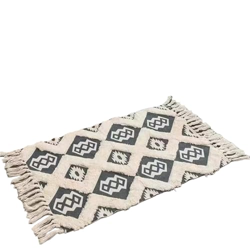 YXADGML Webteppich Handgewebte Vintage-Teppiche aus Baumwolle und Leinen mit Fransen, geometrische Fußmatten, Schlafzimmerteppiche, dekorative Teppiche, Flächenteppiche(Style2) von YXADGML