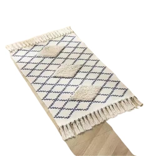 YXADGML Webteppich Handgewebte Vintage-Teppiche aus Baumwolle und Leinen mit Fransen, geometrische Fußmatten, Schlafzimmerteppiche, dekorative Teppiche, Flächenteppiche(Style3) von YXADGML