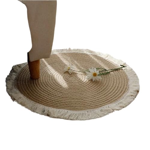 YXADGML Webteppich Jute Runde Teppiche for Wohnzimmer Schlafzimmer Wohnkultur Sisal Patchwork Matte Teppiche Hotel Garten Couchtisch Matten Gewebt Retro Stil(45cm 17.7inch,Style2) von YXADGML