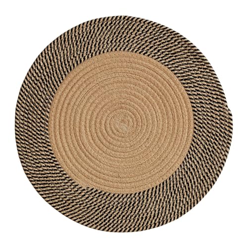 YXADGML Webteppich Runde handgewebte Retro-Bodenmatte aus Jute, gewebte Matte, geflochtener Teppich, weicher Teppich, wendbarer Bereichsteppich for Küchensofa-Fußmatte(Dia 80cm,Style1) von YXADGML