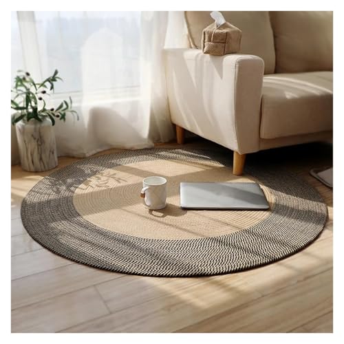 YXADGML Webteppich Runde handgewebte Retro-Bodenmatte aus Jute, gewebte Matte, geflochtener Teppich, weicher Teppich, wendbarer Bereichsteppich for Küchensofa-Fußmatte(Dia 80cm,Style2) von YXADGML