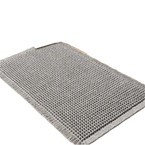 YXADGML Webteppich Saugfähiger Teppich aus Polyestermischung, rutschfeste Badematte, maschinenwaschbare Badezimmermatte mit Quasten(Grey,50x80cm) von YXADGML