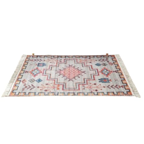 YXADGML Webteppich Teppich for Wohnzimmer Baumwolle Leinen handgewebt Schlafzimmer Teppich Quaste Bodenmatte Gebet Tatami-Matte(80x160cm,Style5) von YXADGML
