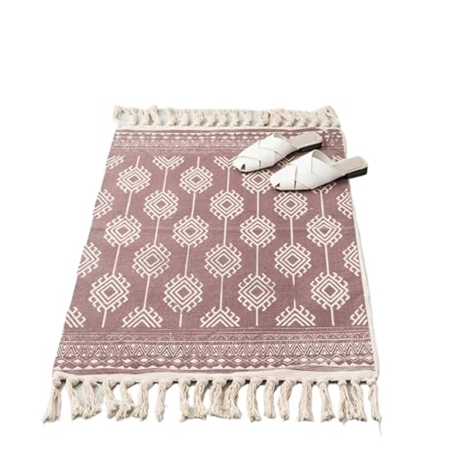 YXADGML Webteppich Vintage Handgewebter Baumwoll-Leinen-Teppich mit Quaste, Nachttisch-Teppiche, Wohnzimmer, Schlafzimmer, Wohnkultur, Teppiche(Style2) von YXADGML