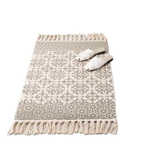YXADGML Webteppich Vintage Handgewebter Baumwoll-Leinen-Teppich mit Quaste, Nachttisch-Teppiche, Wohnzimmer, Schlafzimmer, Wohnkultur, Teppiche(Style4) von YXADGML