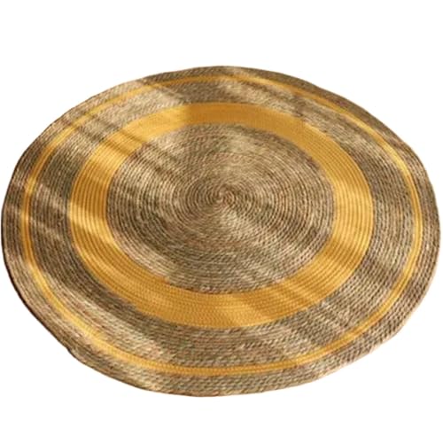 YXADGML Webteppich Wassergras Handgewebter Teppich Stroh Jute Teppich Hotel Garten Stil for Wohnzimmer Couchtisch Nachttisch Bodenmatte Runder Teppich(Style3) von YXADGML