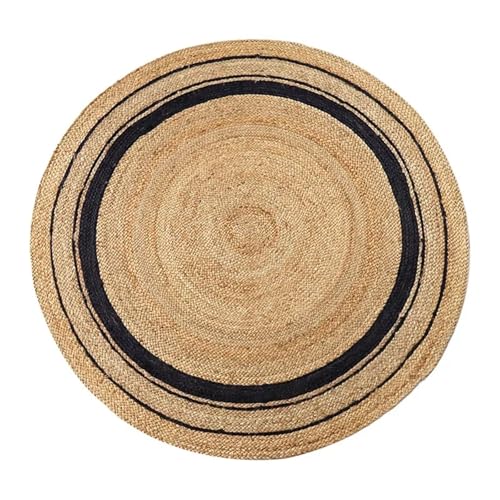 YXADGML Webteppich Wohnzimmerteppich Jute Traditioneller handgewebter verschleißfester Teppich Moderne einfache weiche und Bequeme Matte(Diameter 100CM,Style1) von YXADGML
