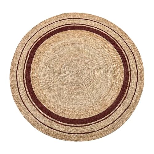 YXADGML Webteppich Wohnzimmerteppich Jute Traditioneller handgewebter verschleißfester Teppich Moderne einfache weiche und Bequeme Matte(Diameter 120CM,Style4) von YXADGML