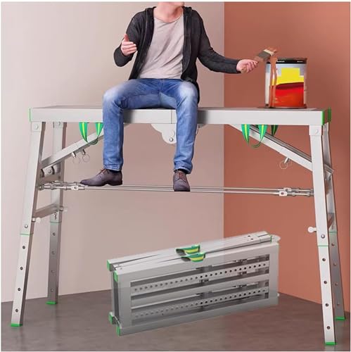 YXCMD Portable Adjustable Work Platform 400kg Load Capacity, Portable Multipurpose Folding Scaffolding Work Platform Scaffold Tower Ladder Stool Bench Adjustable Height, Carbon Steel Structure(200cm/6 von YXCMD