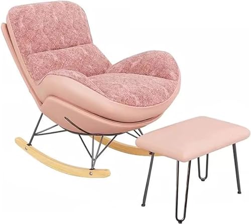 Moderner Bequemer Sofa-Schaukelstuhl Innenbereich Gepolsterter Samt-Loungesessel mit Dickem Kissen Entspannen Beim Lesen Und Nickerchen Wohnzimmer-Akzentmöbelstühle, Mit Ottomane ( Color : Pink ) von YXCUIDP