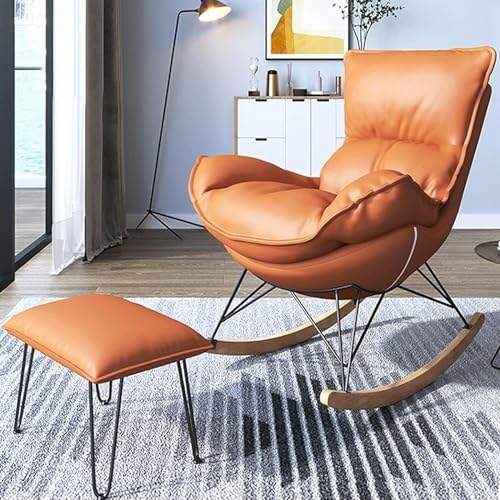 Moderner Lounge-Sessel Bequemer Schaukelstuhl Schaukelstuhl Schlafzimmer Im Innenbereich, Schwerelosigkeits-Sofastuhl Outdoor-Camping-Liegestuhl Ergonomische Stühle mit Fußschemel ( Color : Orange ) von YXCUIDP