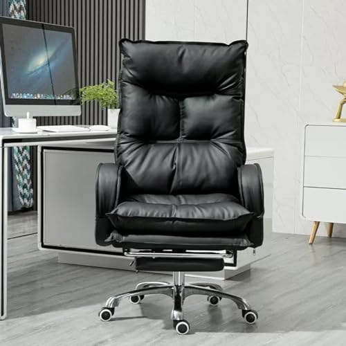 YXCUIDP Computerstuhl mit Fußstütze Heimbürostuhl Ergonomischer Lederstuhl Verstellbarer Schreibtischstuhl mit Lordosenstütze Und Gepolstertem Armlehnensitz (Color : Negro) von YXCUIDP