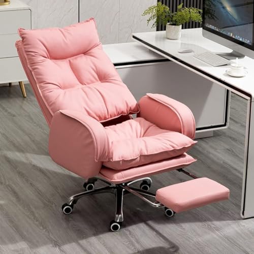 YXCUIDP Computerstuhl mit Fußstütze Heimbürostuhl Ergonomischer Lederstuhl Verstellbarer Schreibtischstuhl mit Lordosenstütze Und Gepolstertem Armlehnensitz (Color : Pink) von YXCUIDP